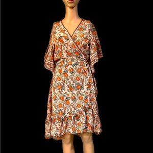 MAX STUDIO Women's Flutter Sleeve Wrap Dress FLORAL PEACH Size L